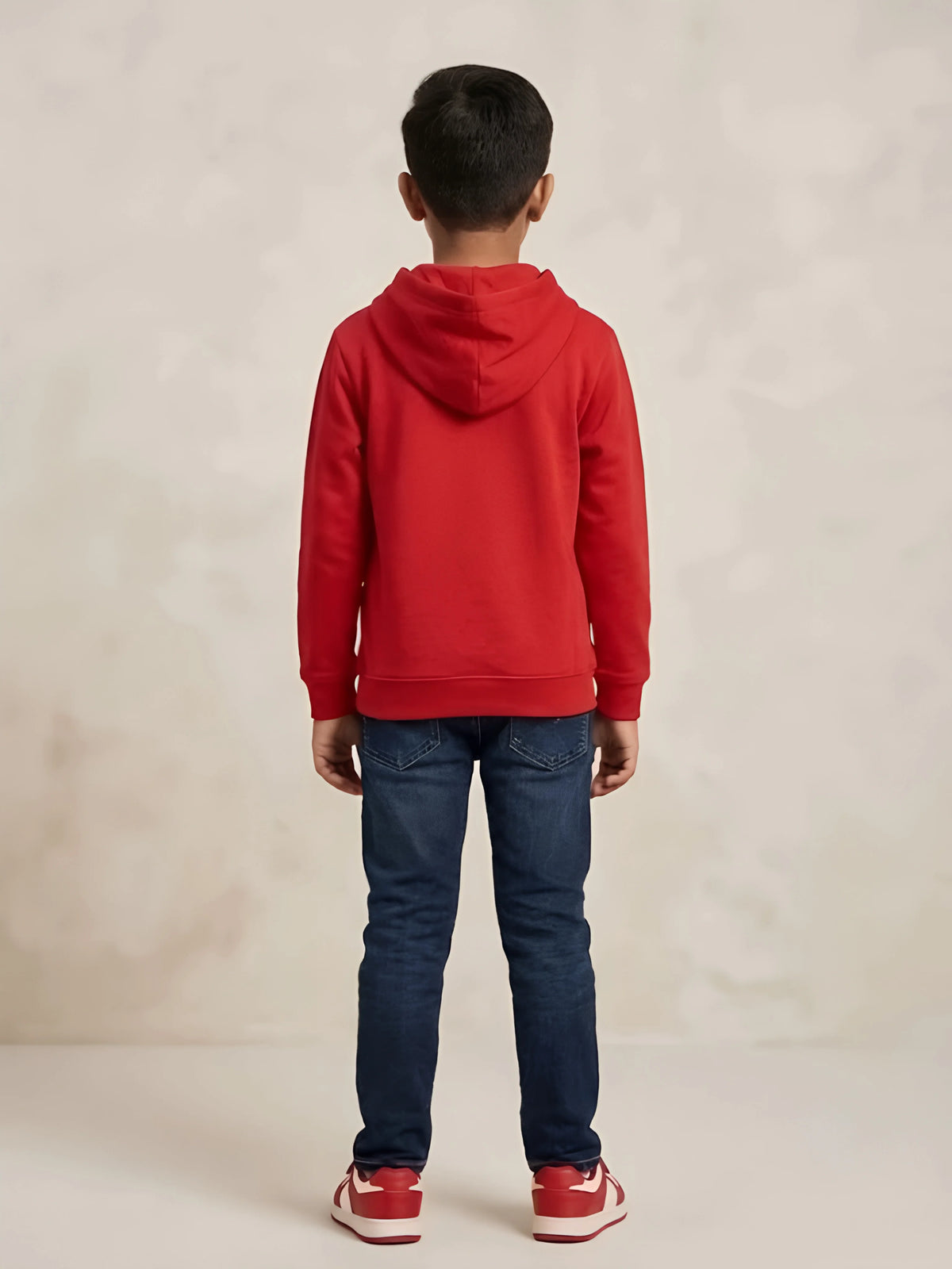 Boys Red Printed Hooded T-Shirt