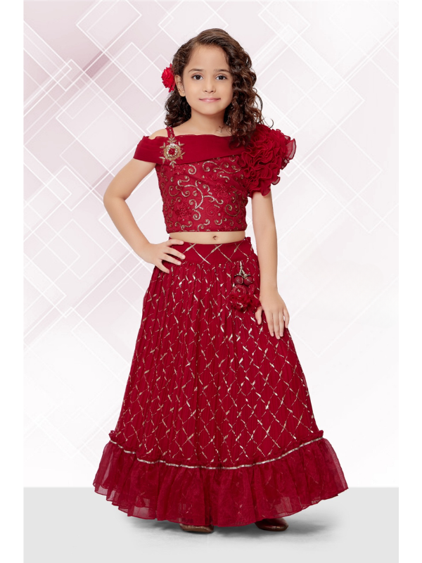 Girls Traditional Sleeves Less Long Choli - Red