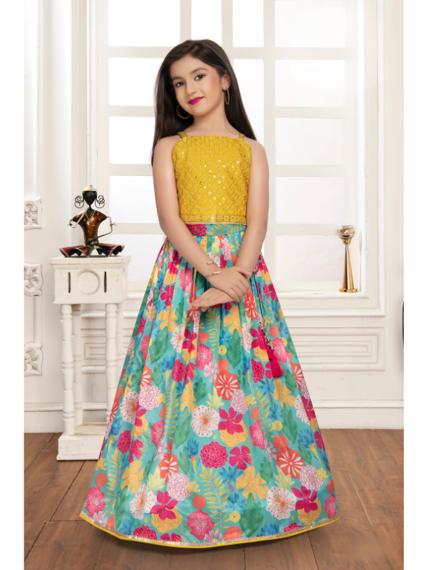 Girls Traditional Sleeves Less Long Choli - Yellow