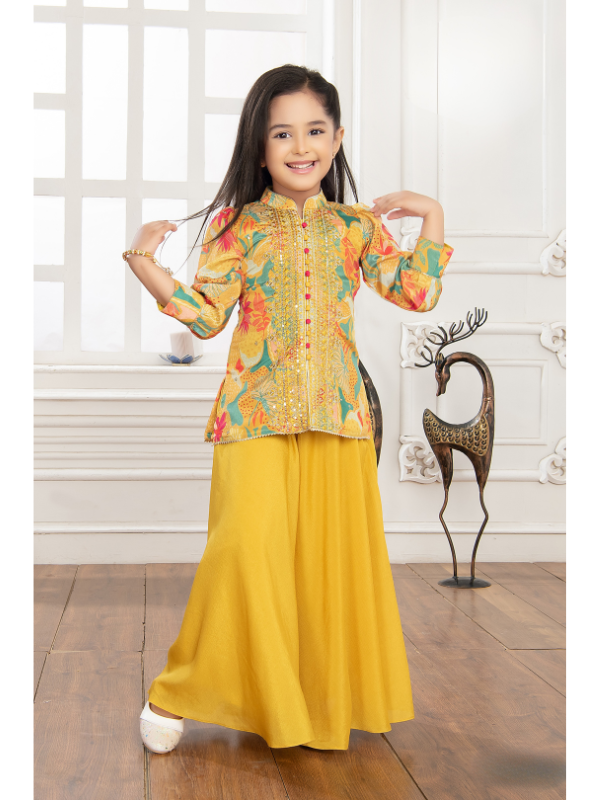 Girls Traditional 3/4th Sleeves Plazo Set - Yellow