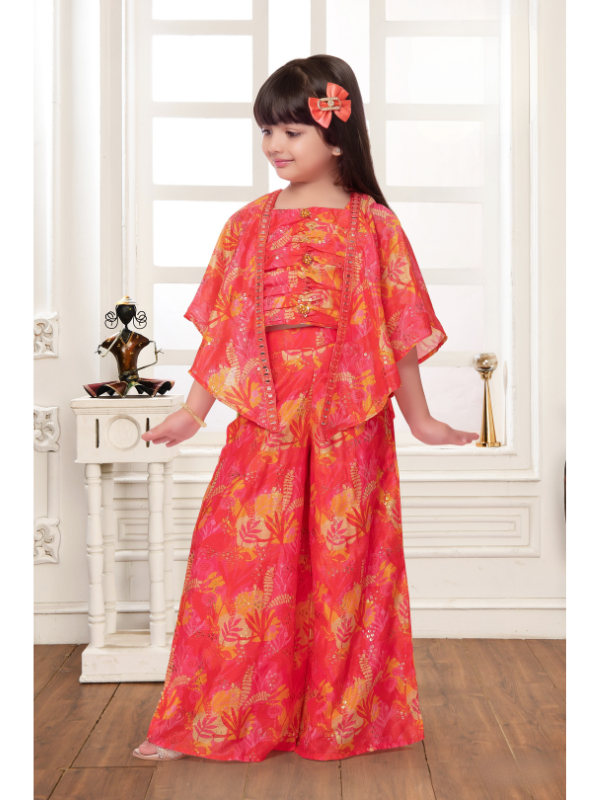 Girls Traditional Sleeves Less Plazo Set - Rani