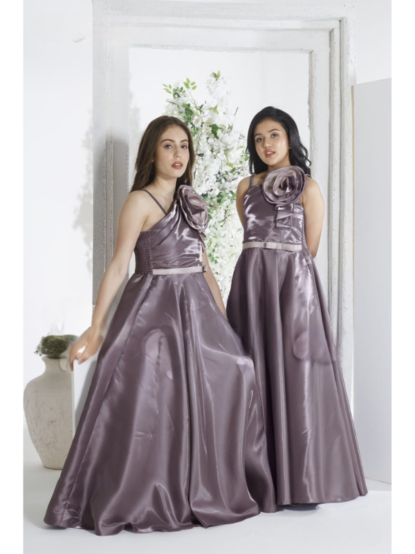 Girls Party Satin Western Gown With Work - Purple