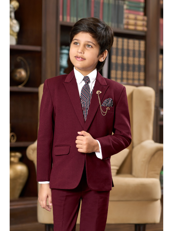 Boys Party 3 Piece Suit With Tie-Maroon