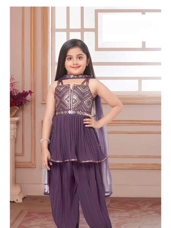 Girls Traditional Sleeves Less Harem Set - Purple