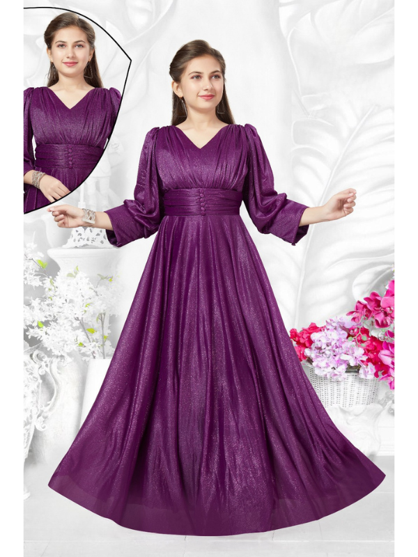 Girls Traditional Full Sleeves Full Length Gown - Pink