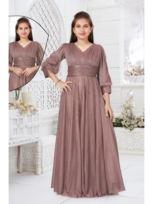 Girls Traditional Full Sleeves Full Length Gown - Purple