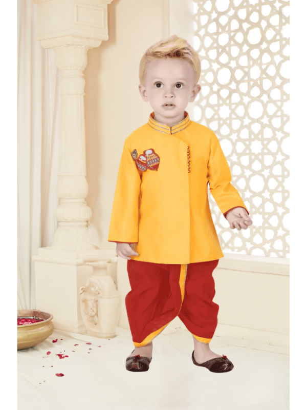 Boys Traditional Printed Chudidar Kurta Set - Yellow