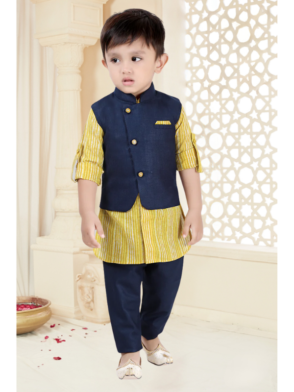 Boys Traditional Neuron Plain Chudidar Kurta Set - Yellow