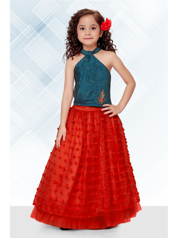 Girls Traditional Sleeves Less Long Choli - Blue