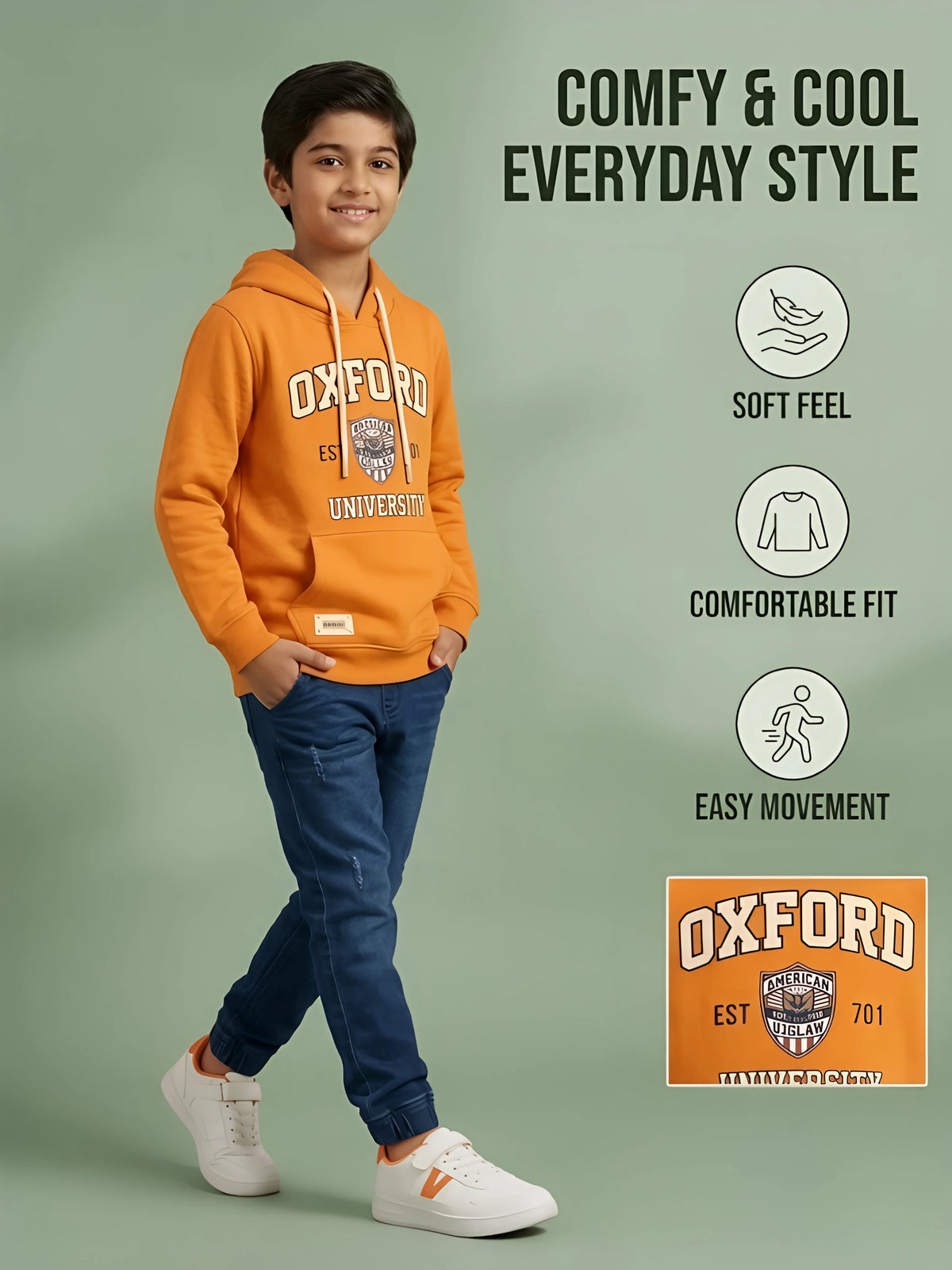Boys Orange Oxford University Hooded T-Shirt