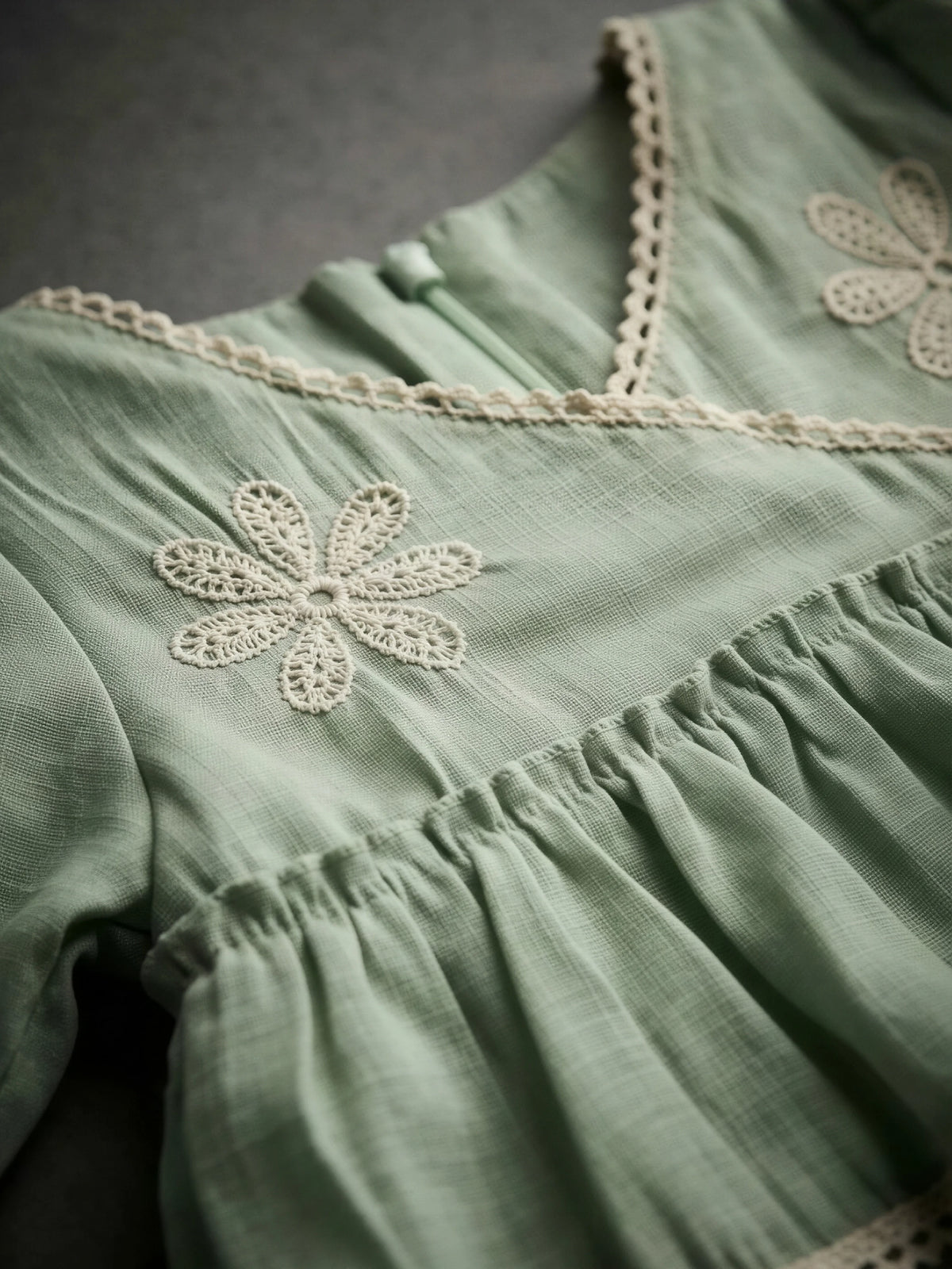 Girls Light Green Angrakha Tiered Kurta and Palazzo Set.