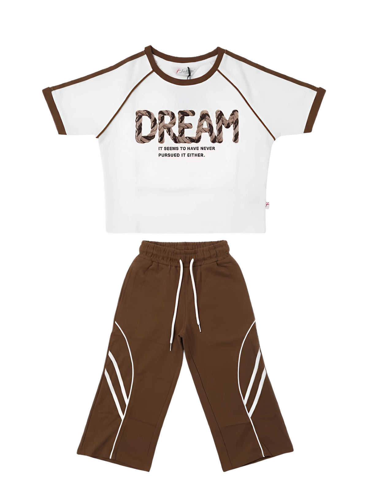 Brown Typography Print Girls Coordinate Set Kids Casual Wear