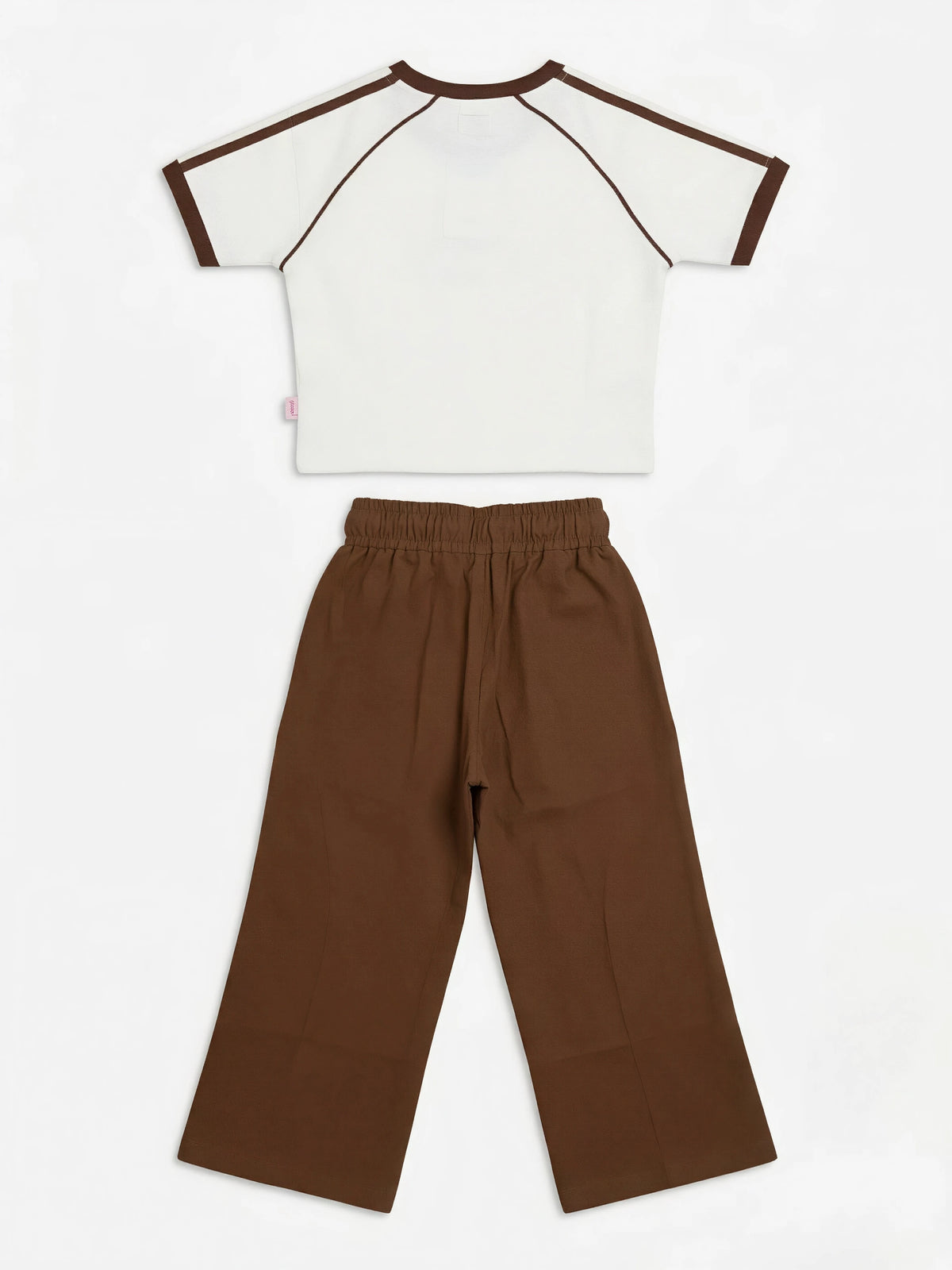 Brown Typography Print Girls Coordinate Set Kids Casual Wear