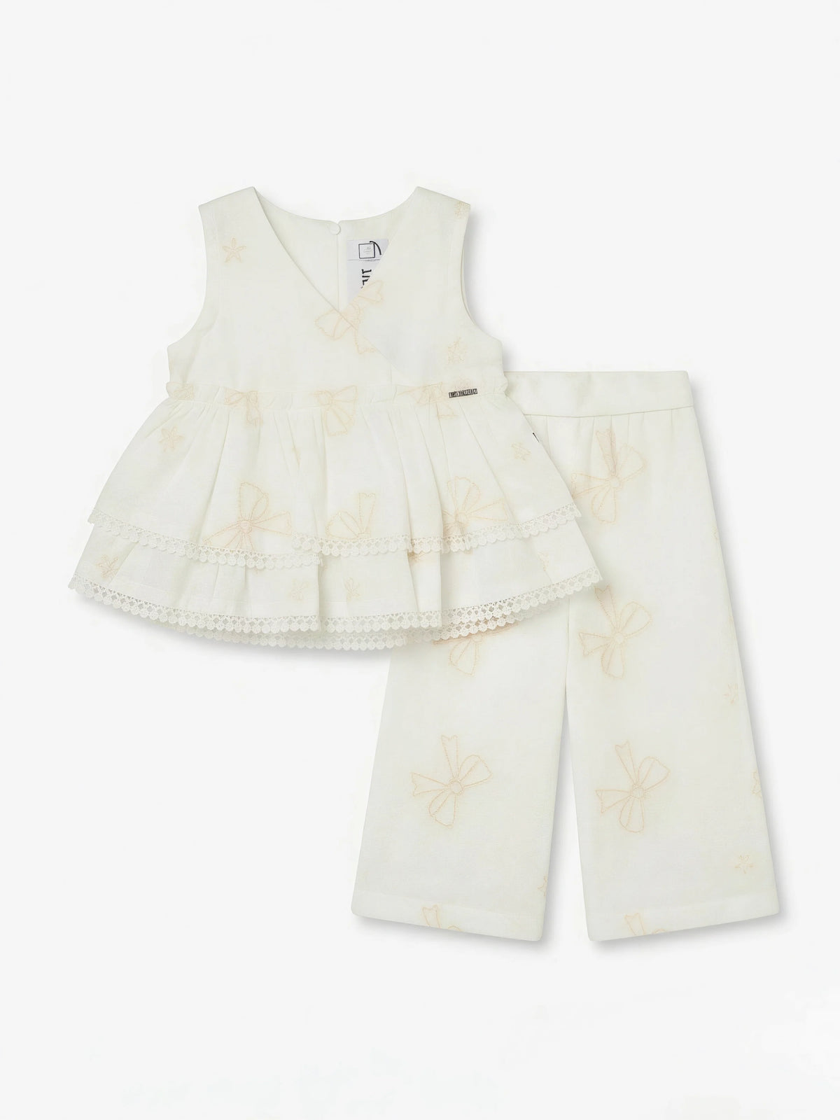 Girls Cream Embroidered Palazzo Set.