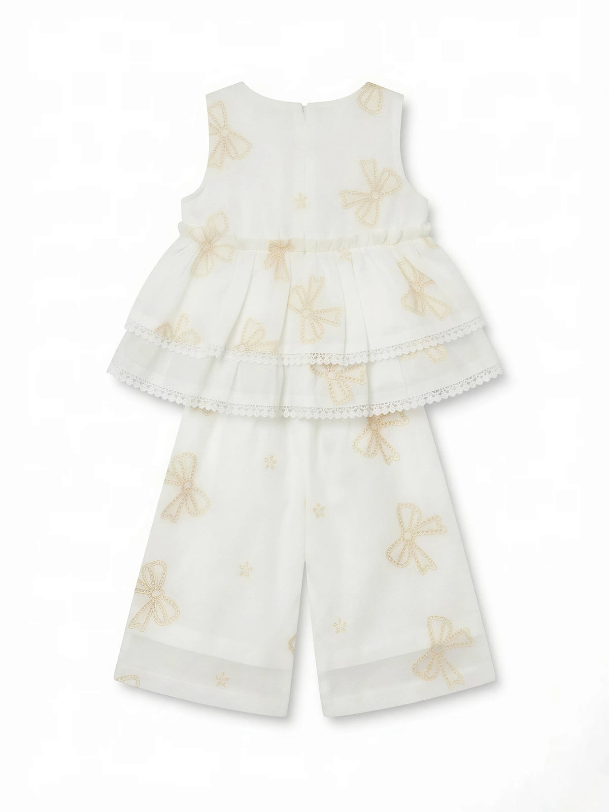 Girls Cream Embroidered Palazzo Set.