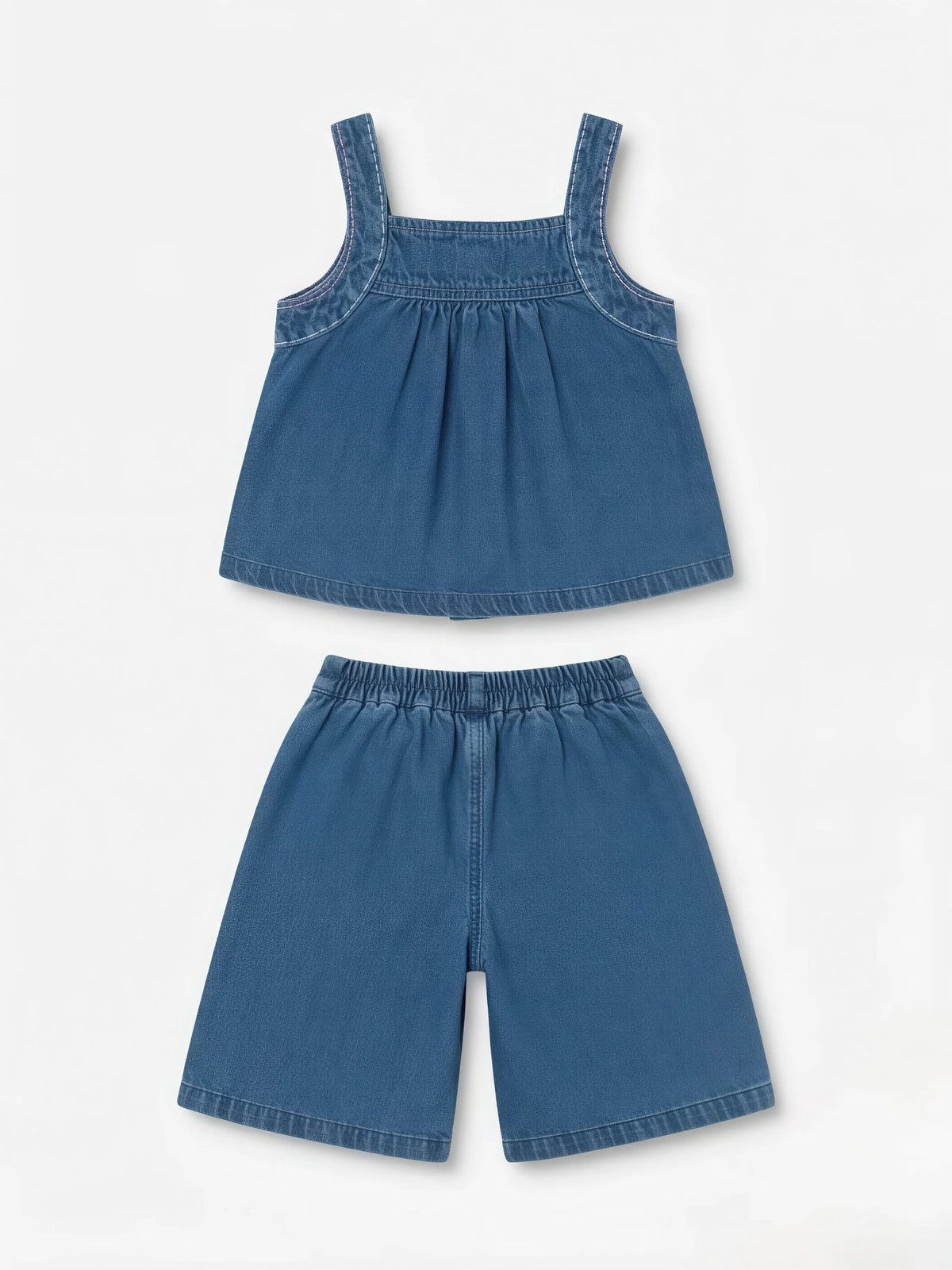 Blue Denim Flower Applique Set Kids Ethnic Wear