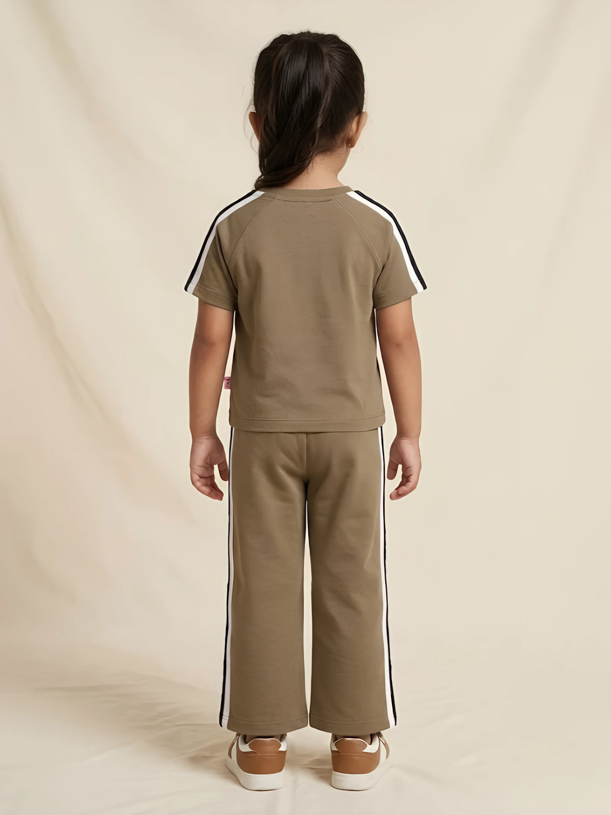 Brown Graphic Print Striped Girls Coordinate Set Casual Wear