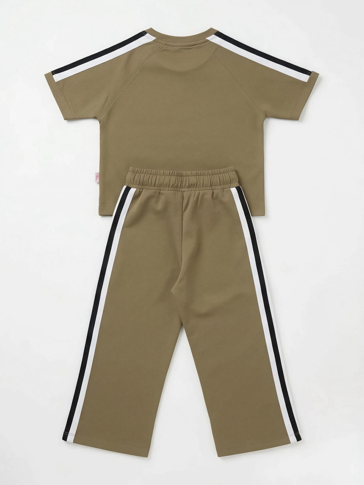Brown Graphic Print Striped Girls Coordinate Set Casual Wear