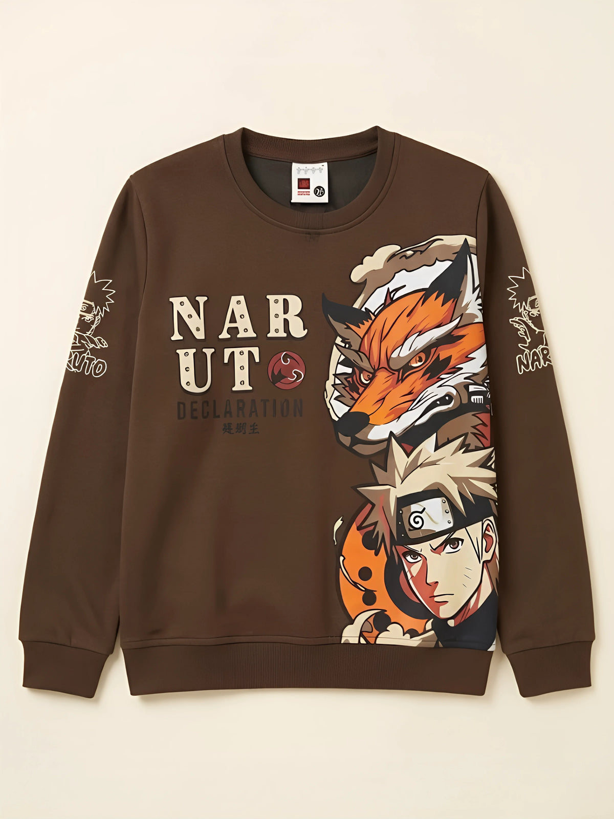 Boys Brown Naruto Printed Graphic Full Sleeve Casual T-Shirt