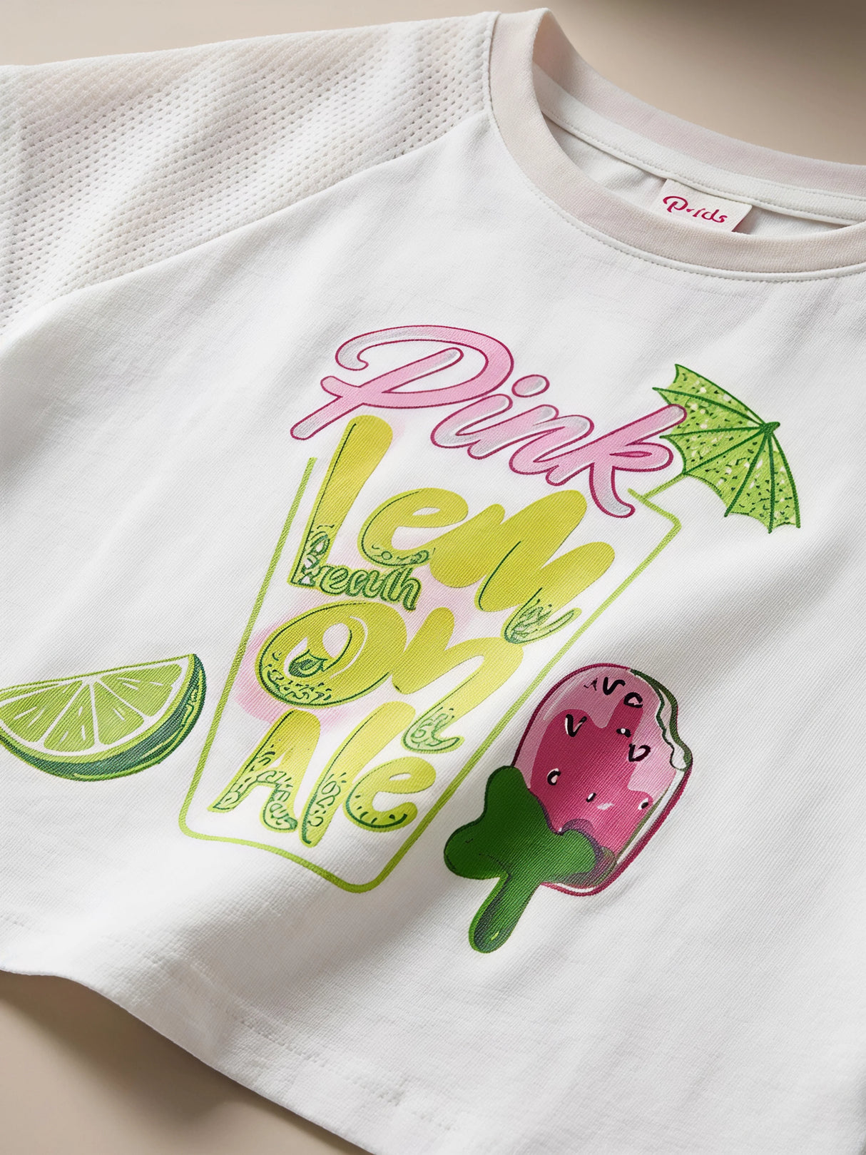 Girls Lime Green Lemonade Print Mesh Top & Shorts Coord Set