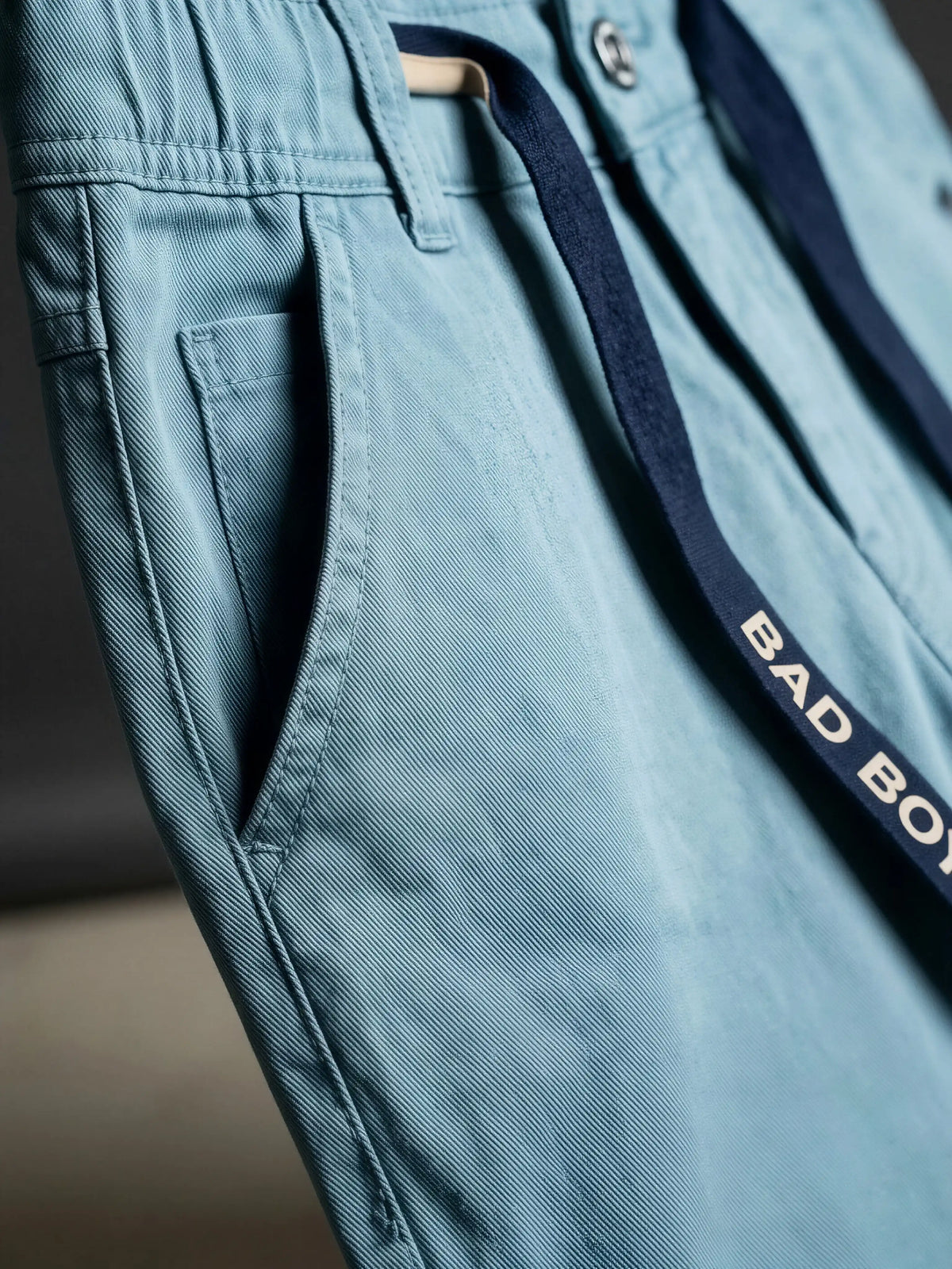Boys Blue Casual Stretch Trousers with Drawstring Accent