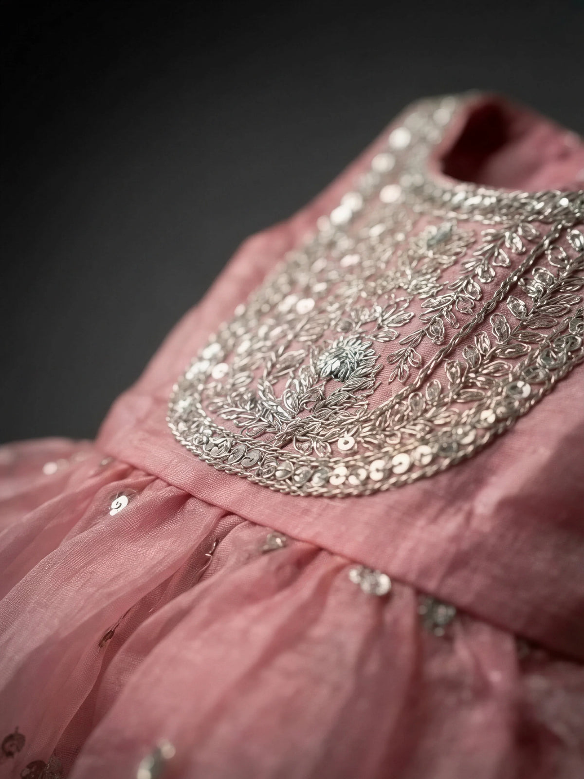 Girls Peach Embroidered Dhoti Set.