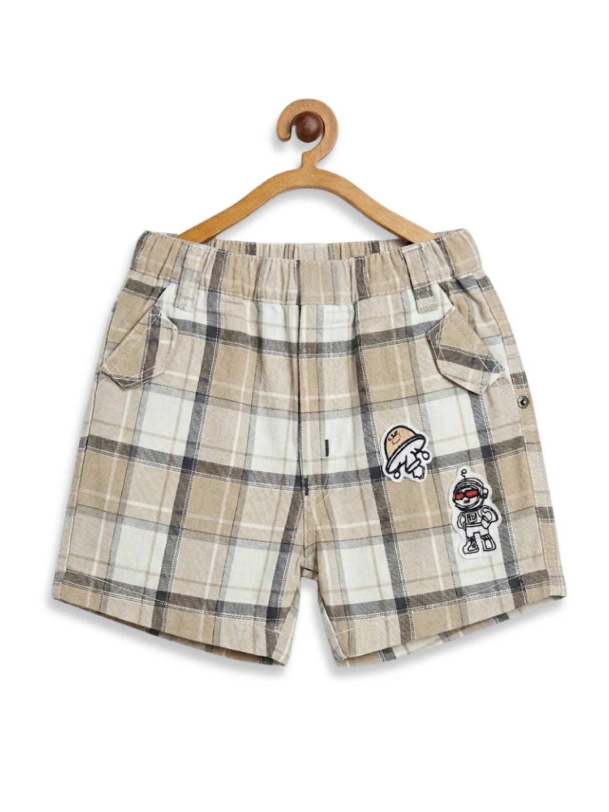 Boys Cream Space Explorer Polo & Plaid Shorts Coordinate Set