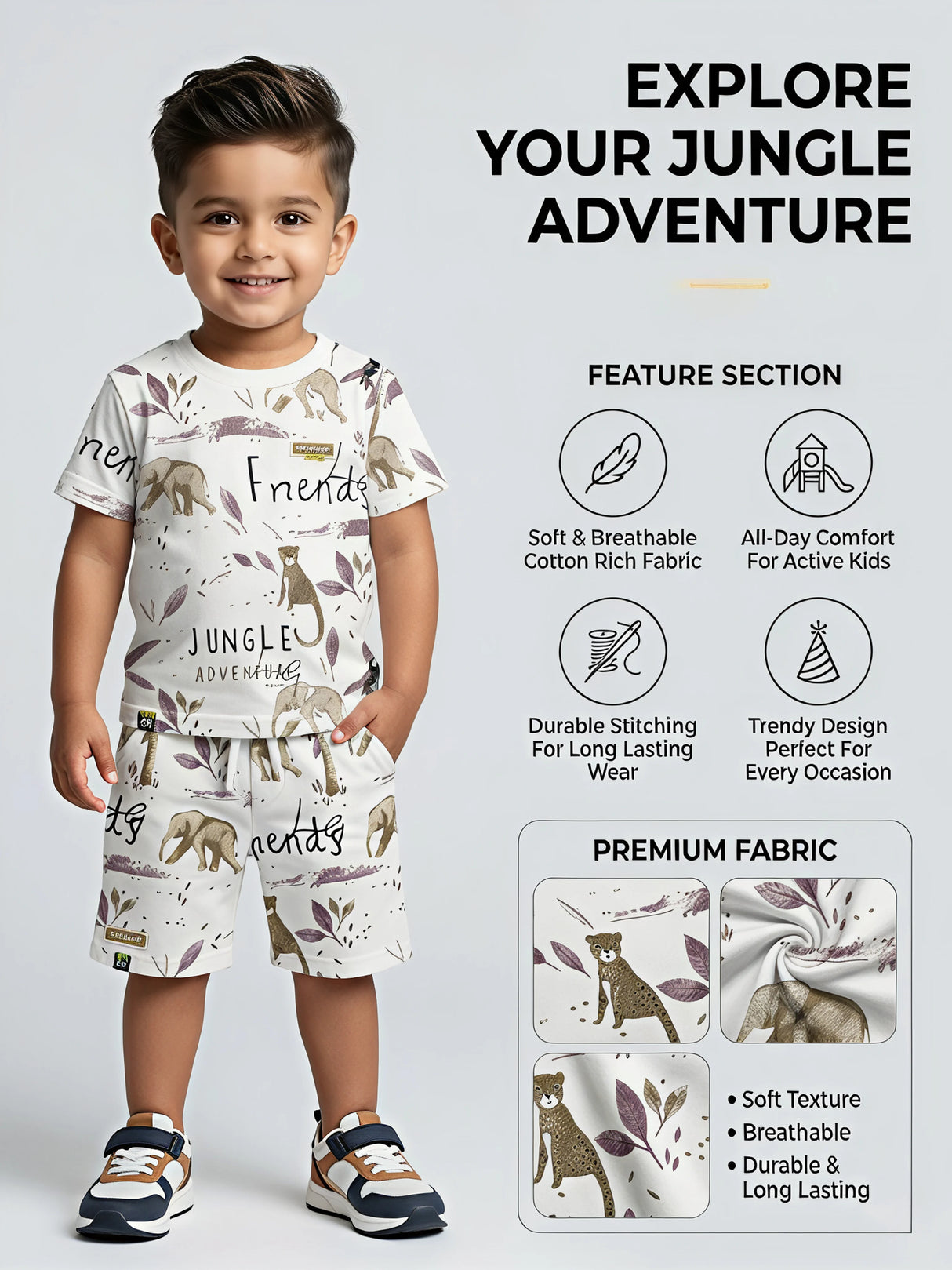 Boys Cream Jungle Adventure Printed Coord Set