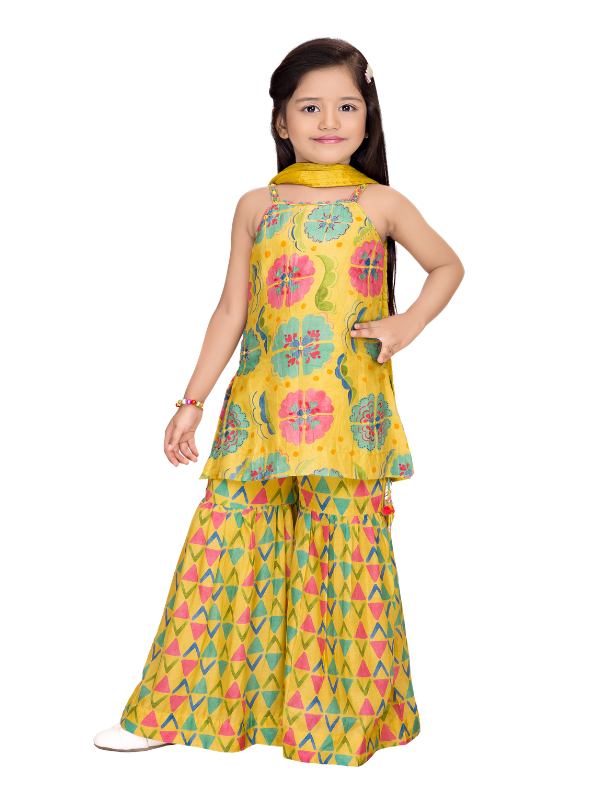 Girls' Aqua & Pink Floral Sharara Set
