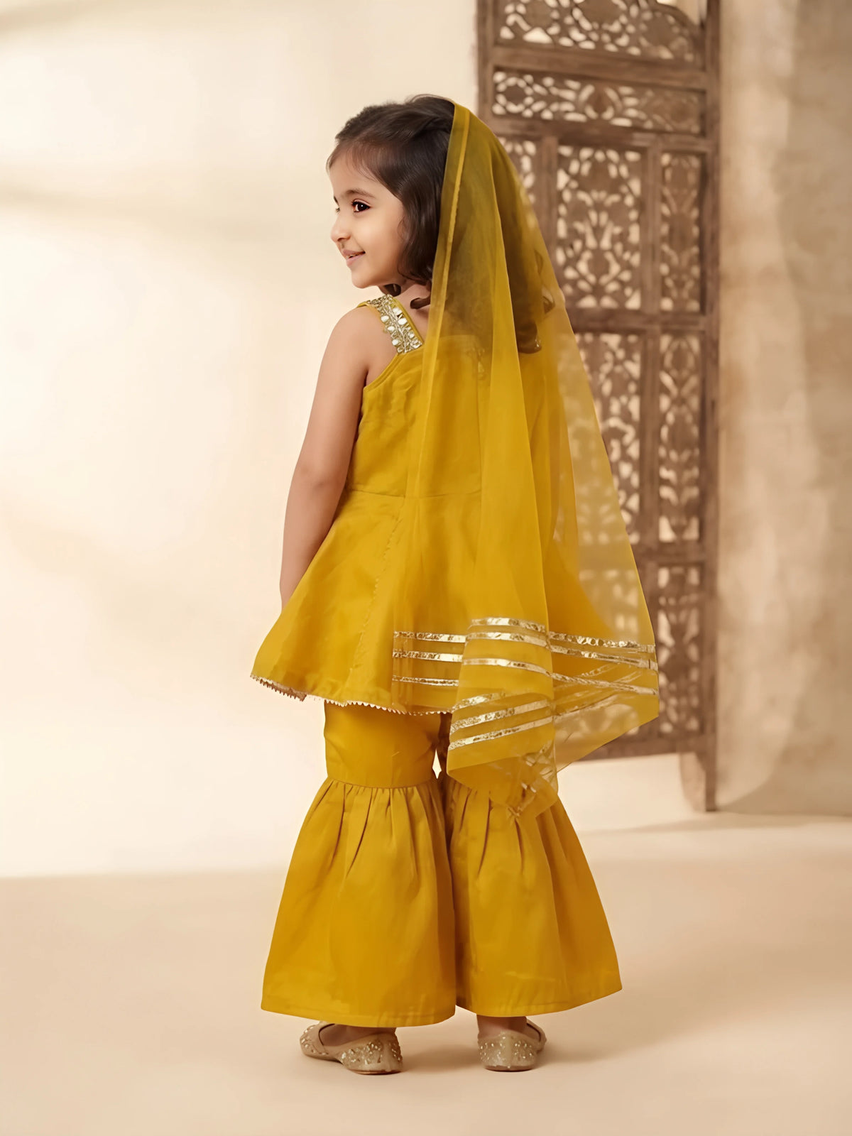 Yellow Embroidered Sharara Set Kids Ethnic Wear Festive.