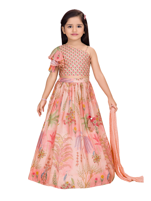 Girls' Peach Lehenga Choli