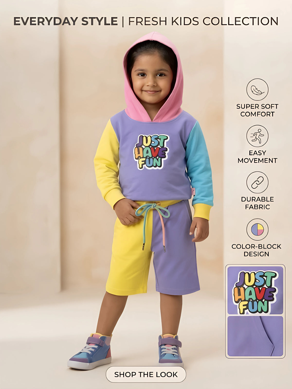 Purple Multi-Color Block Girls Coordinate Set Kids Casual Wear