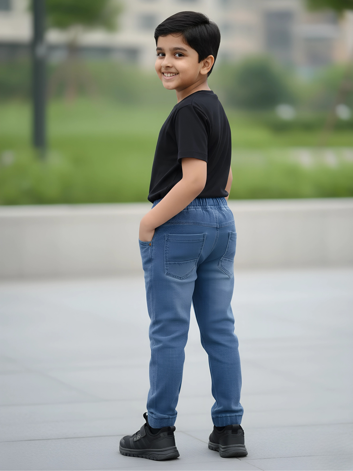 Boys Navy Blue Regular Fit Elasticated Waist Denim Jeans