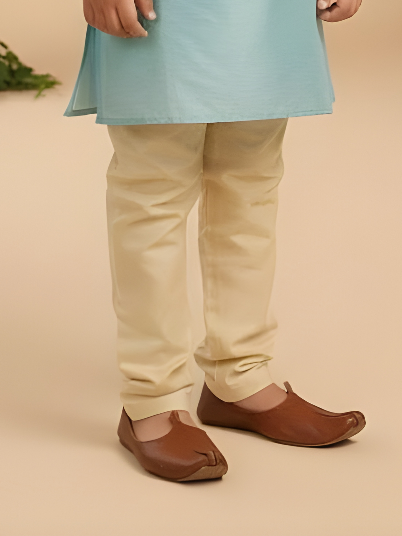 Boys Traditional With Work Chuddidar Kurta with Koti - Sky Blue