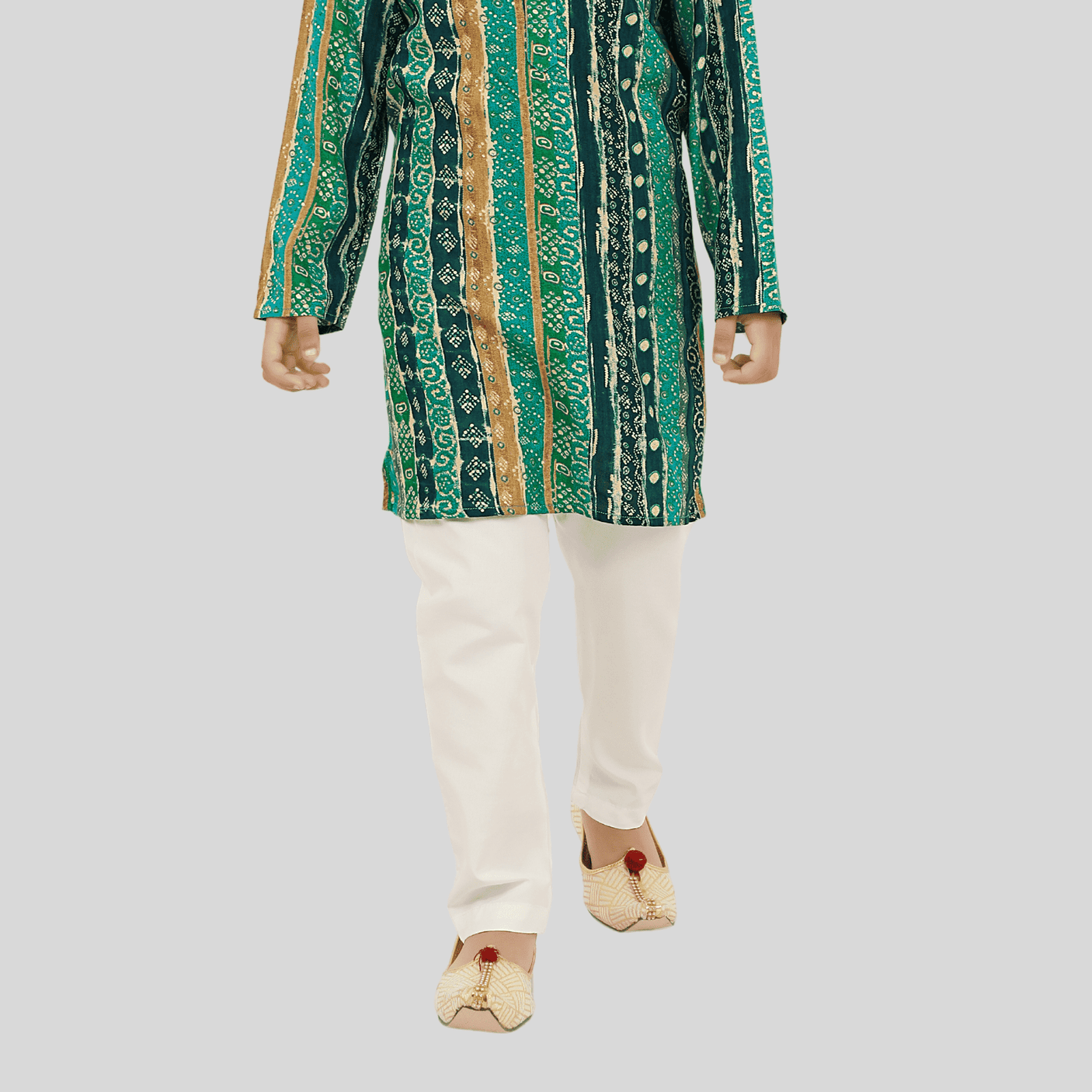 Boys Traditional Printed Chudidar Kurta Set - Green