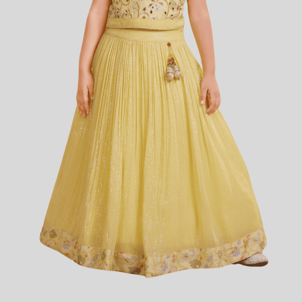 Girls Traditional Sleeves Less Long Choli - Yellow