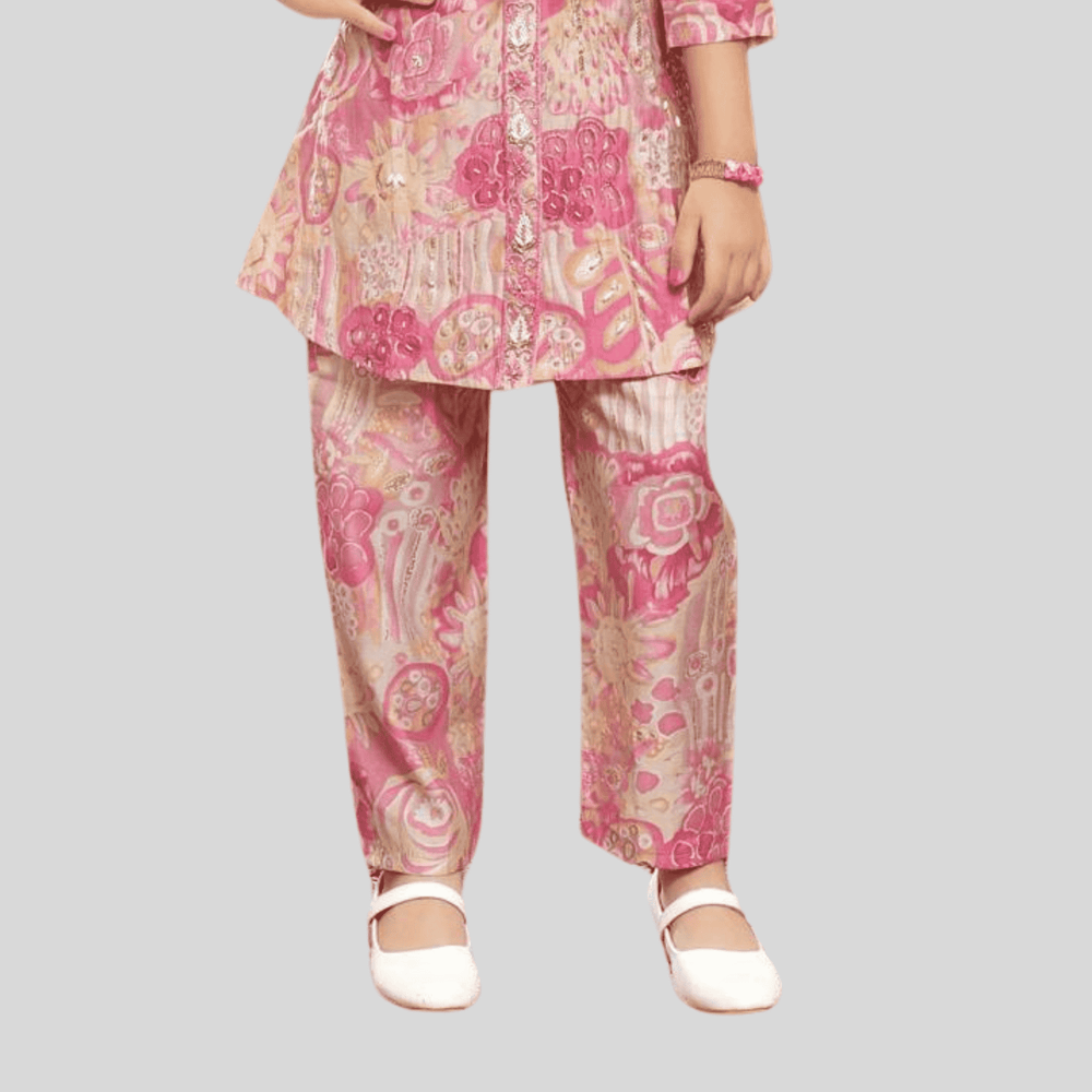 Girls Traditional 3/4th Sleeves Pant Set - Pink