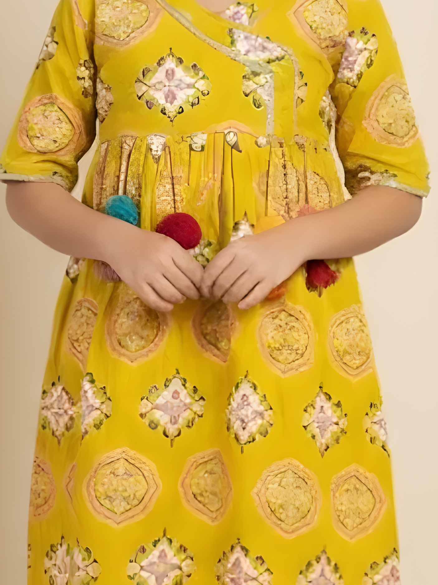 Girls Yellow Angrakha Kurta with Palazzo Set
