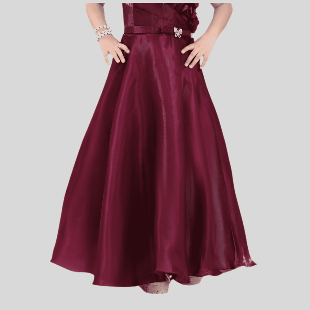 Girls Party Plain Satin Western Gown - Purple