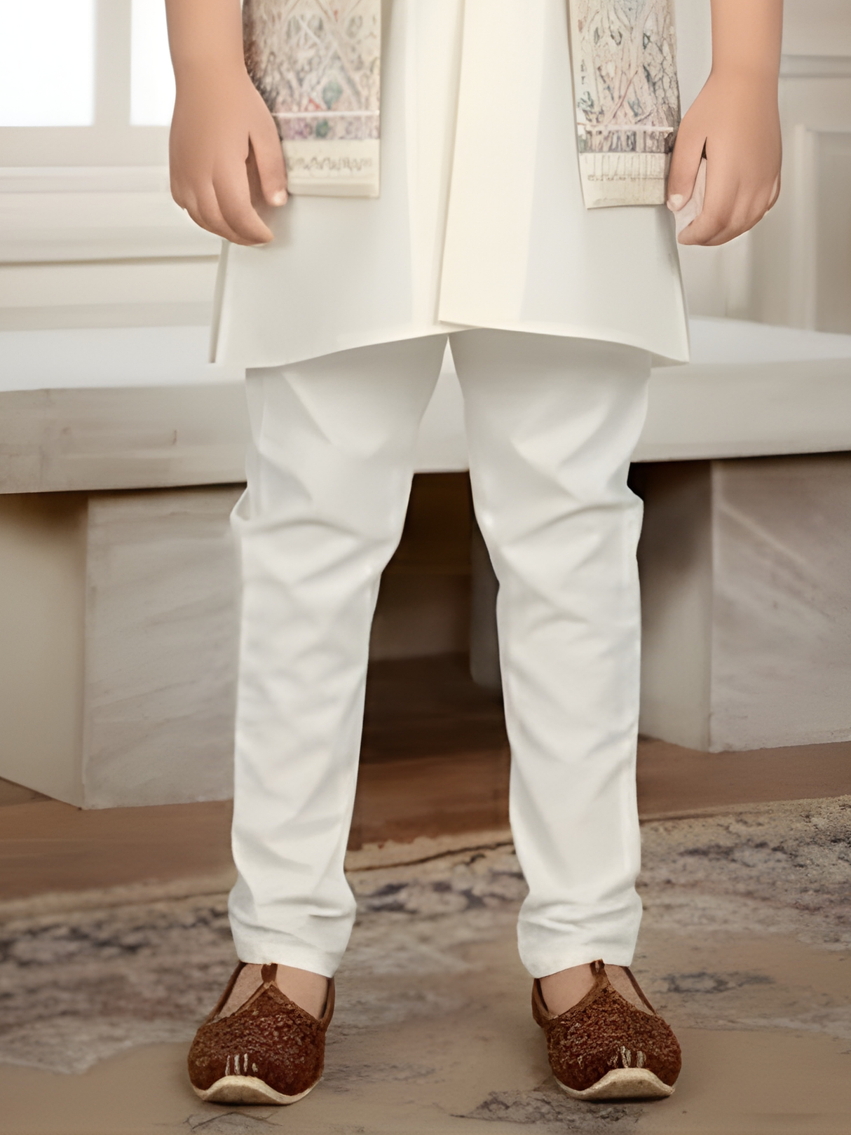 Boys' Luxurious Cream Kurta Set with Gold Sequined Waistcoat (3-Piece)