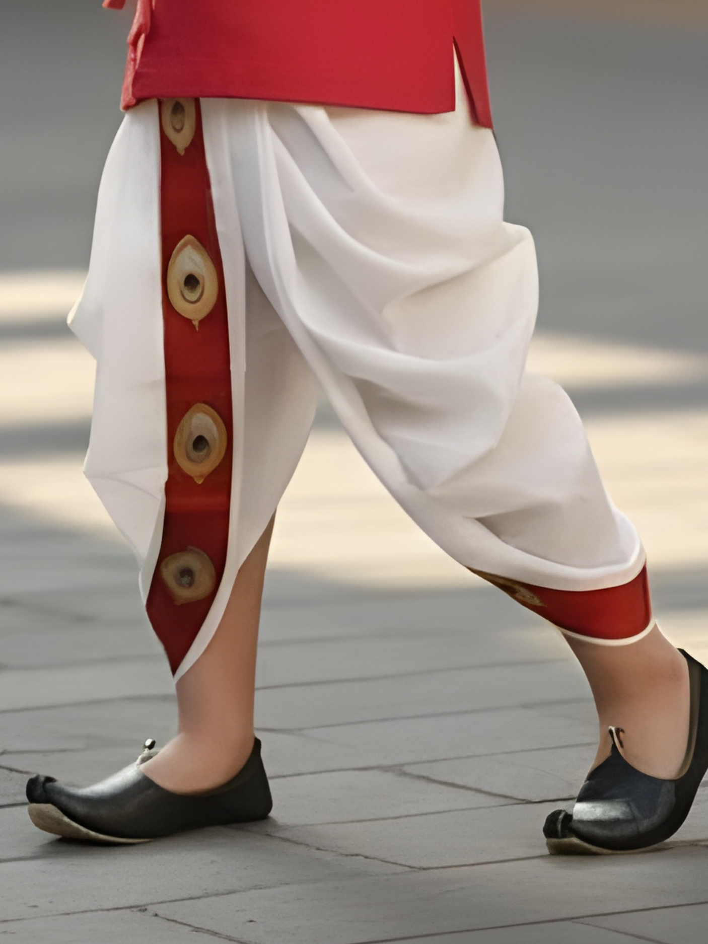 Boys Vibrant Red Angrakha Kurta with Dhoti Set - Peacock Feather Motif