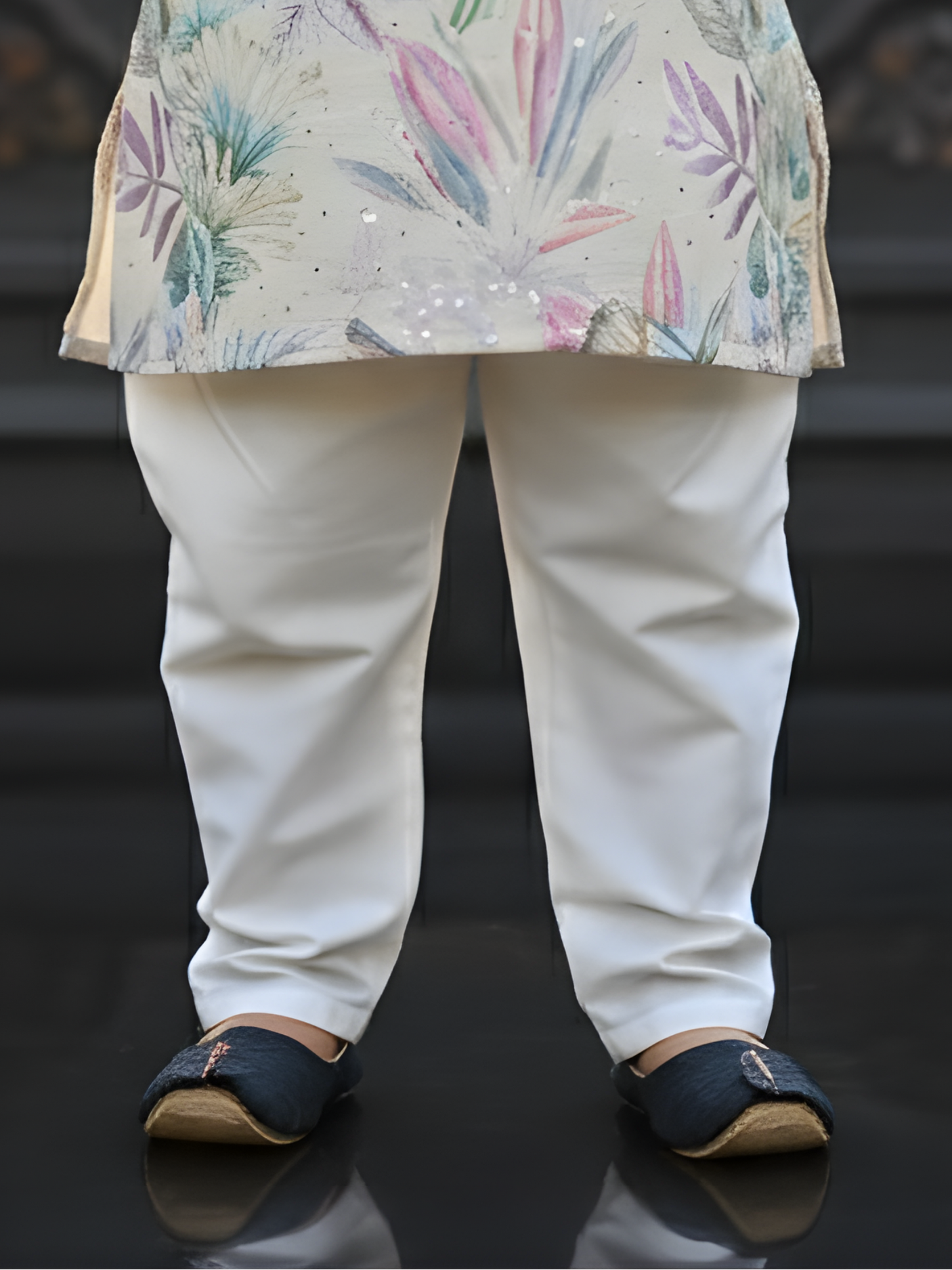Boys Cream Pastel Floral Printed Kurta Set