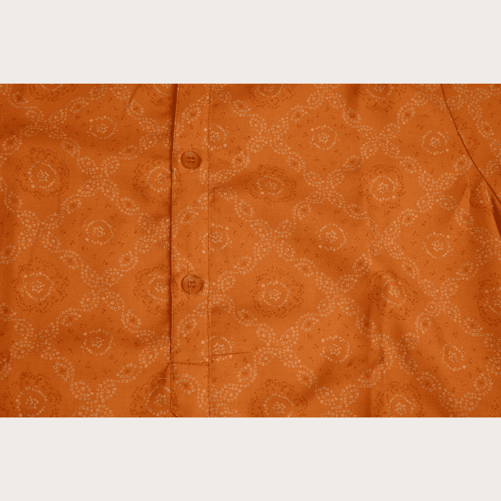 Boys Traditional Printed Chudidar Kurta Set - Orange