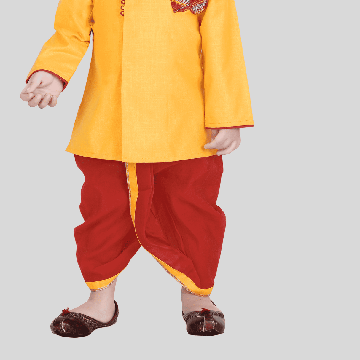 Boys Traditional Printed Chudidar Kurta Set - Yellow