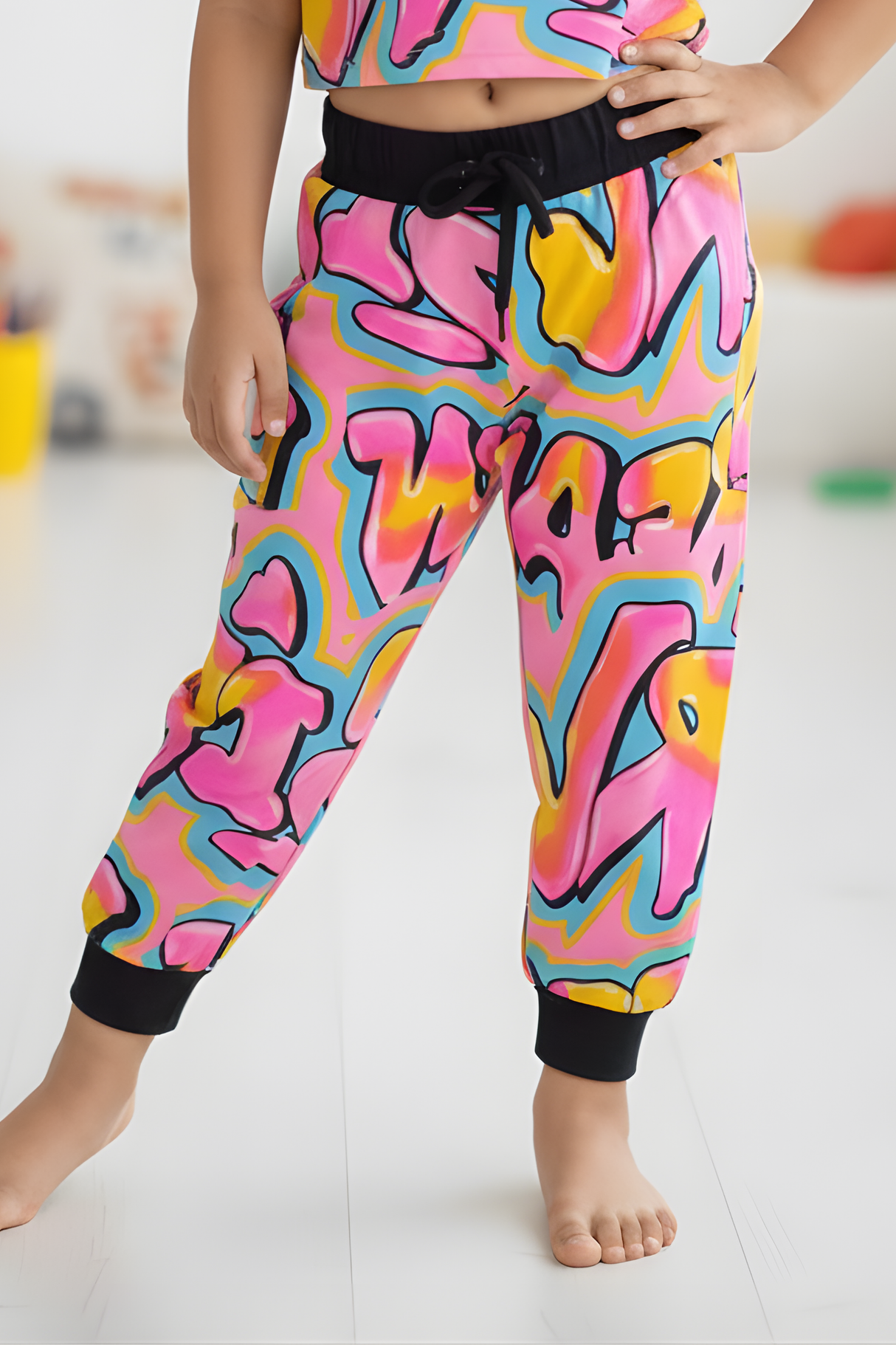 Girls Casual Printed Half Sleeves Track Pant Set - Pink