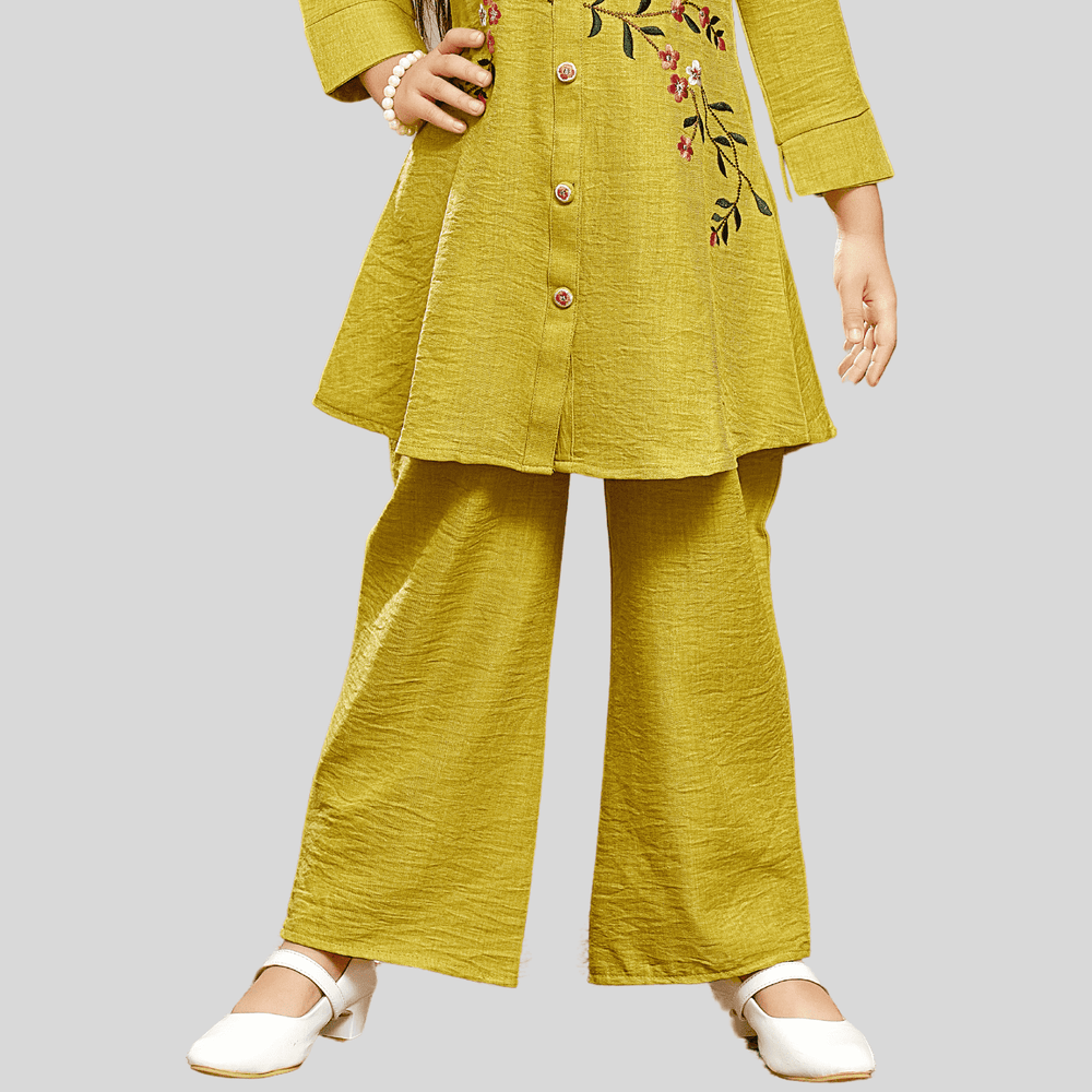 Girls Traditional Full Sleeves Plazo Set - Yellow