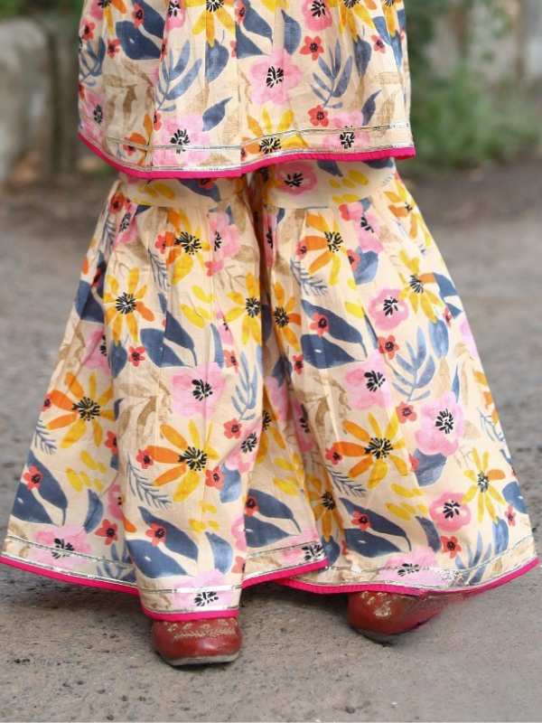 Girls Traditional Half Sleeves Sharara Set - Yellow