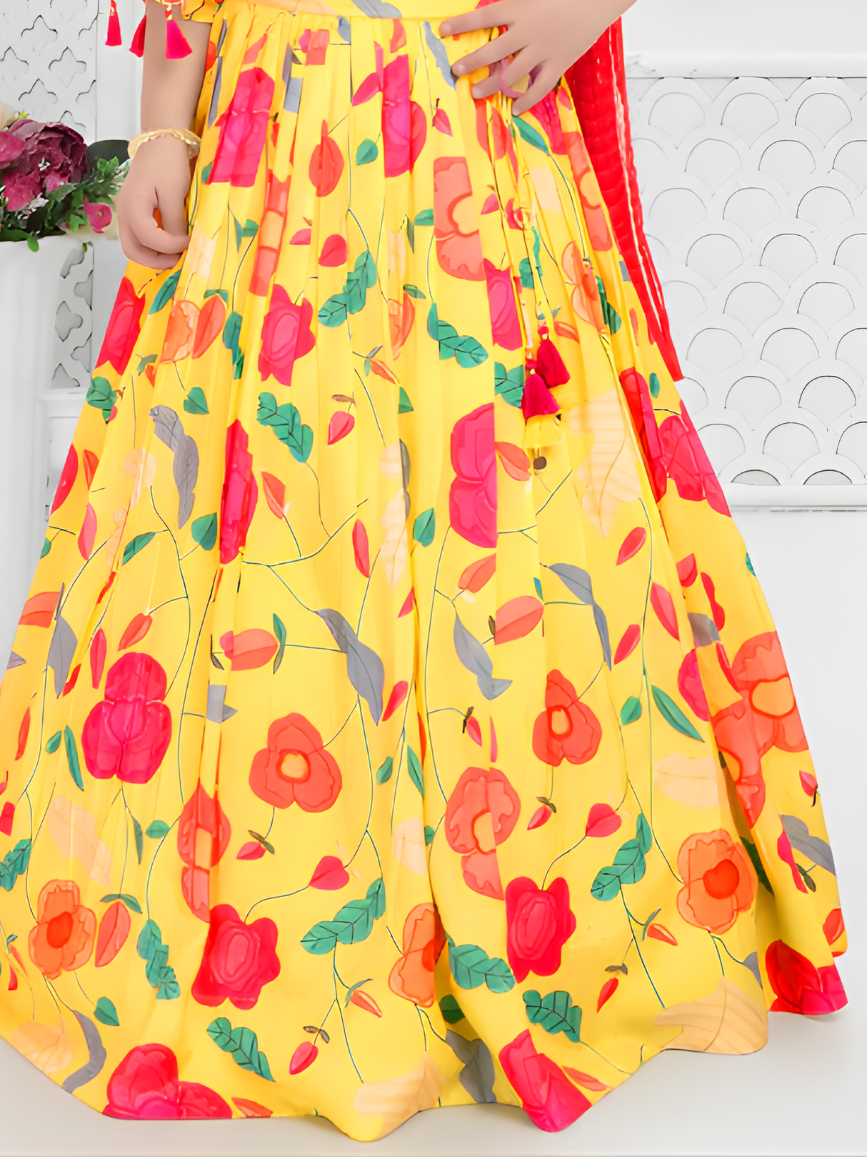 Girls' Elegant Ivory Multi-Color Embroidered Lehenga Set