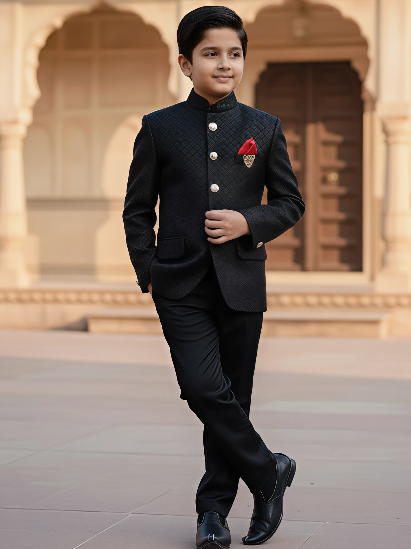 Boys' Midnight Black Embroidered Jodhpuri Coat Suit Set