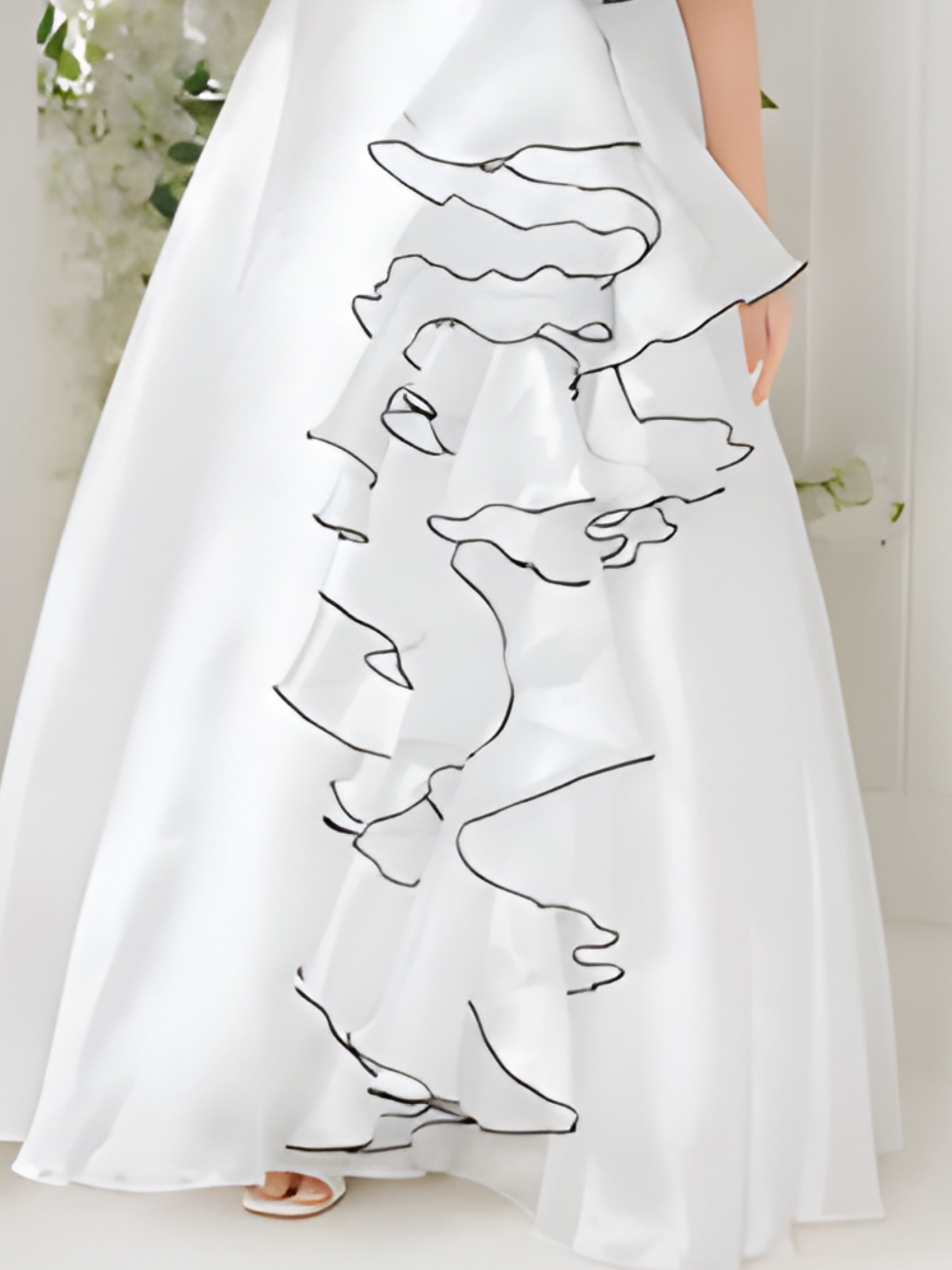 Girls' White Organza Gown with Oversized Floral Ruffle Detail